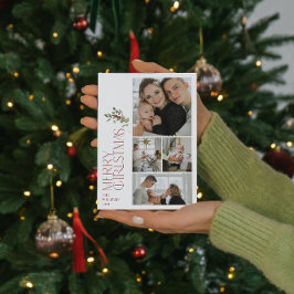 Moderne Minimal Burgundy Merry Typografie 4 Foto Feiertagskarte