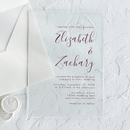 Moderne Minimal Burgundy Script Wedding Acryleinladungen