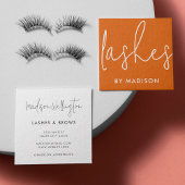 Moderne Minimal Burnt Orange Script Beauty Lashes Quadratische Visitenkarte