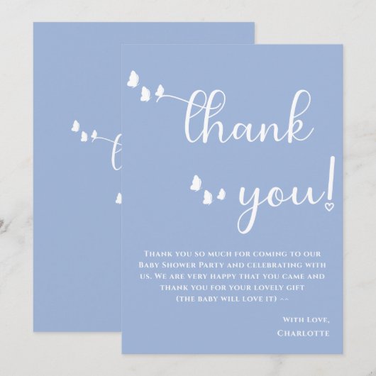 Moderne Minimal-Butterfly-Babydusche Dankeskarte (Vorne/Hinten)
