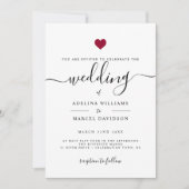 Moderne Minimal Calligrafy Red Heart Wedding Einladung (Vorderseite)