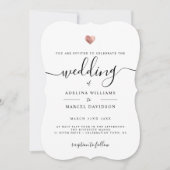 Moderne Minimal Calligrafy Rose Gold Heart Wedding Einladung (Vorderseite)