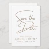 Moderne Minimal Calligraphie White Gold Hochzeit Save The Date (Vorne/Hinten)