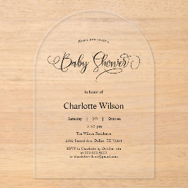 Moderne Minimal Calligraphy Baby Boy Dusche Acryleinladungen