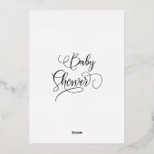 Moderne Minimal Calligraphy Baby Boy Dusche Folieneinladung (Rückseite)