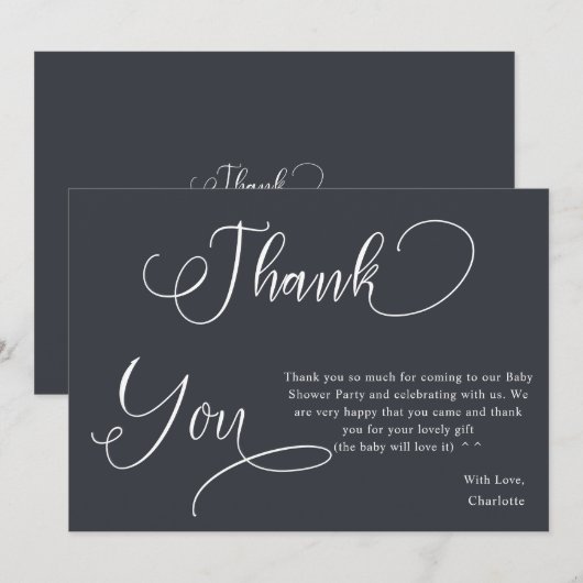 Moderne Minimal Calligraphy Baby Girl Dusche Dankeskarte (Vorne/Hinten)