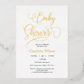 Moderne Minimal Calligraphy Baby Girl Dusche Folieneinladung (Vorderseite)