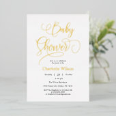 Moderne Minimal Calligraphy Baby Girl Dusche Folieneinladung (Stehend vorne)