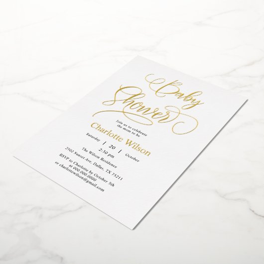 Moderne Minimal Calligraphy Baby Girl Dusche Folieneinladung (Gedreht)