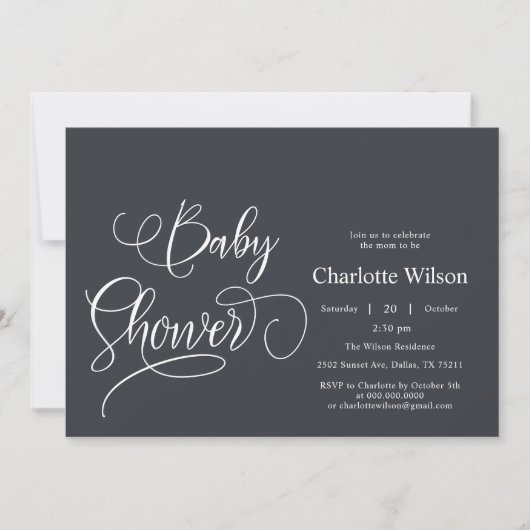 Moderne Minimal Calligraphy Babydusche Einladung (Vorderseite)