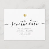 Moderne Minimal Calligraphy Chic Gold Save the Dat Ankündigungspostkarte (Vorderseite)