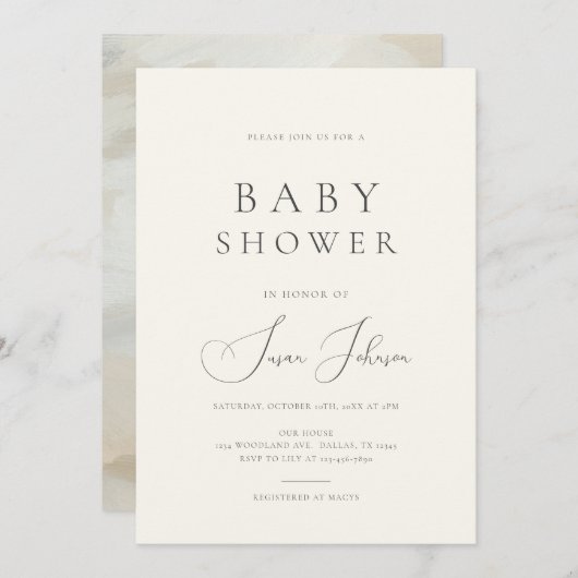 Moderne Minimal Calming Ästhetische Babydusche Einladung (Vorne/Hinten)