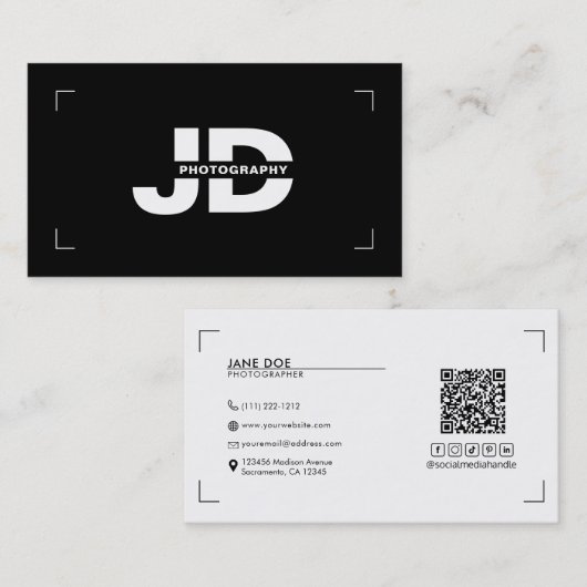 Moderne Minimal Camera Fotografy Brackets Visitenkarte (Vorne/Hinten)