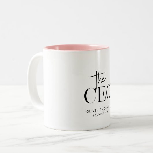 Moderne Minimal CEO-Tasse | Personalisierte Boss-L Zweifarbige Tasse (Vorderseite Links)
