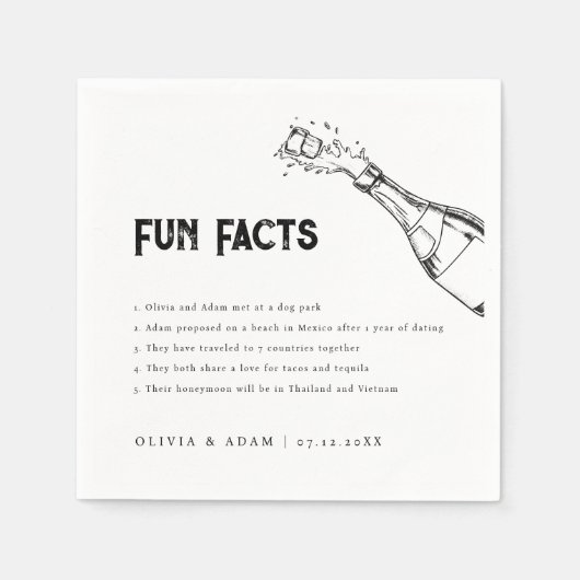 Moderne Minimal Champagner Fun Fakten Hochzeit Serviette (Vorderseite)
