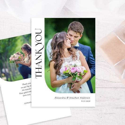 Moderne Minimal Chic 2 Foto Hochzeit Dankeskarte