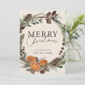 Moderne Minimal Citrus Wreath Script Weihnachten (Stehend Vorderseite)