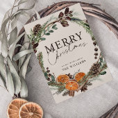 Moderne Minimal Citrus Wreath Script Weihnachten