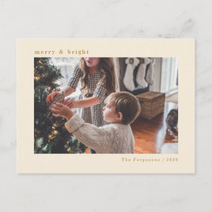 Moderne Minimal Cream Weihnachtsfotokarte Postkarte