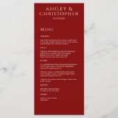 Moderne Minimal Crimson Red Wedding Rezeption Menükarte (Vorderseite)