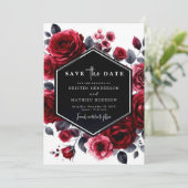 Moderne Minimal Crimson Red Wedding Save The Date (Stehend Vorderseite)