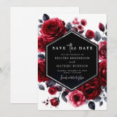 Moderne Minimal Crimson Red Wedding Save The Date (Vorne/Hinten)