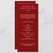 Moderne Minimal Crimson Red Wedding Zeremonie Programm (Vorne/Hinten)