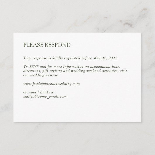 Moderne Minimal Crisp White Wedding RSVP Karte (Vorderseite)