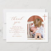Moderne Minimal Cross Foto Taufe Dankeskarte (Vorderseite)