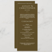 Moderne Minimal Dark Bronze Hochzeit Programm (Vorne/Hinten)