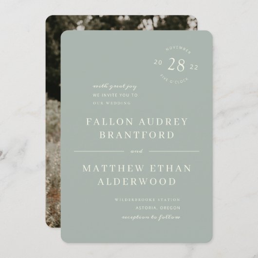 Moderne Minimal Date Siegel Sage Hochzeit Einladun Save The Date (Vorne/Hinten)