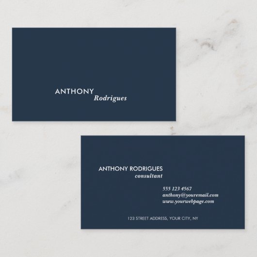 Moderne Minimal Deep Blue Business Card Visitenkarte (Vorne/Hinten)
