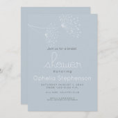 Moderne Minimal Doodle Blume Dusty Blau und Weiß Einladung (Vorne/Hinten)