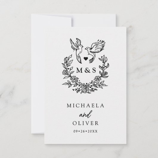 Moderne Minimal Doves & Script Wedding Online RSVP Karte (Rückseite)