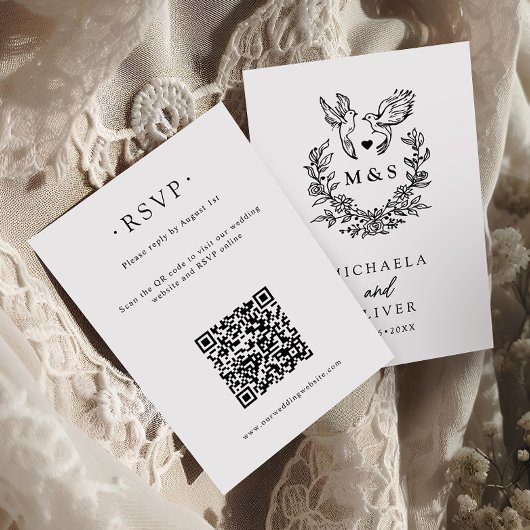 Moderne Minimal Doves & Script Wedding Online RSVP Karte
