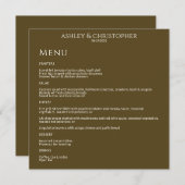 Moderne Minimal Dunkle Bronze Hochzeitsempfehlung Menükarte (Vorne/Hinten)