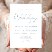Moderne Minimal Dusty Blue Script Hochzeit einlade Einladung