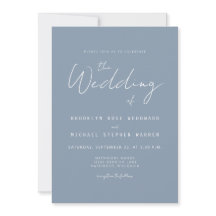 Moderne Minimal Dusty Blue Script Hochzeit einlade
