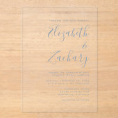 Moderne Minimal Dusty Blue Script Wedding Acryleinladungen (Vorderseite)