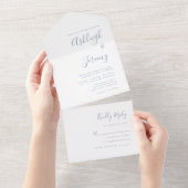 Moderne Minimal Dusty Blue Script Wedding All In One Einladung (Abreißen)