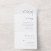 Moderne Minimal Dusty Blue Script Wedding All In One Einladung (Innen Boden)
