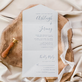 Moderne Minimal Dusty Blue Script Wedding All In One Einladung
