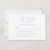 Moderne Minimal Dusty Blue Script Wedding RSVP Karte (Vorderseite)
