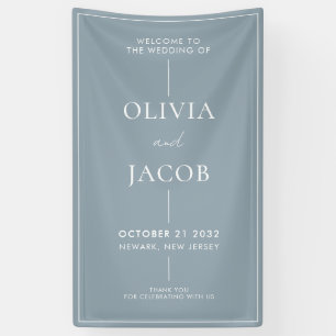 Moderne Minimal Dusty Blue Wedding Willkommen Banner