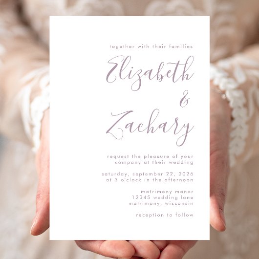 Moderne Minimal Dusty Lavender Script Wedding Einladung