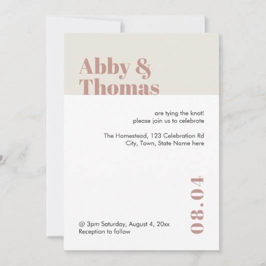 Moderne Minimal Dusty Pink Blush Stilvolle Hochzei Einladung (Vorderseite)