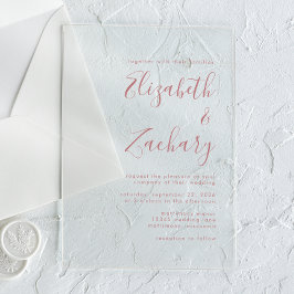 Moderne Minimal Dusty Rose Script Wedding Acryleinladungen