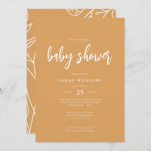 Moderne Minimal Elegant Babydusche | Einladung (Vorne/Hinten)