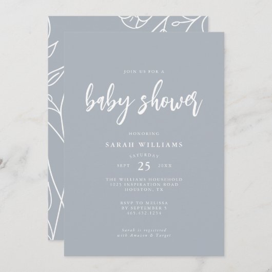 Moderne Minimal Elegant Babydusche | Einladung (Vorne/Hinten)