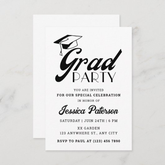 Moderne Minimal Elegant Graduation Party Einladung (Vorne/Hinten)